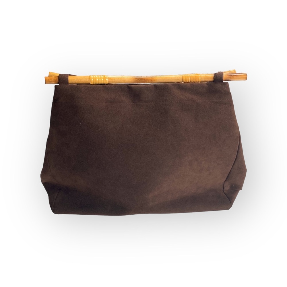 90’s: Julie Brown ꕥ Bamboo Boho Top Handle Satchel Bag ꕥ Chocolate Micro Suede ꕥ - Picture 13 of 16